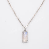 16" Silver Bezel Rectangle Natural Moonstone Faceted Pendant Necklace, Moon Stone Crystal Healing Jewelry ZS0523