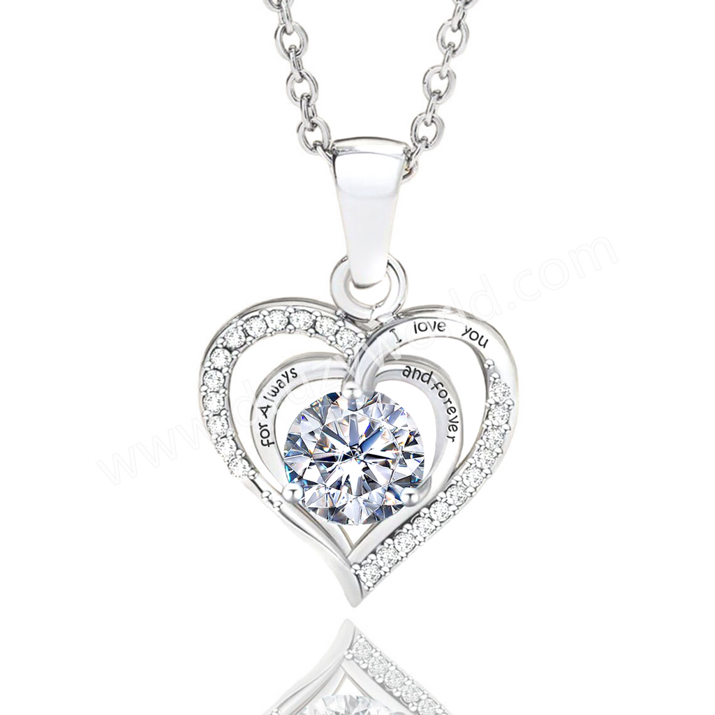 1 CT - Forever Love Heart Round Brilliant Cut Moissanite Diamond Necklace, 925 Sterling Silver April Birthstone Necklace, Gift For Her For Women MNK022