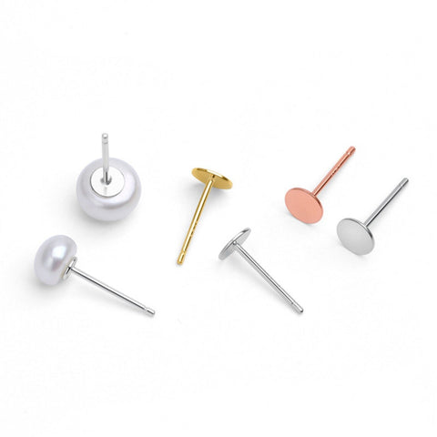 20pcs 925 Sterling Silver Stud Ear Posts With 3mm - 8mm Pad, Earrings Studs Finding, Make Dangle Earrings, No Back AL815