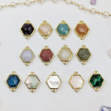 Hexagon Rainbow Natural Stone Faceted Gold Bezel Connector, For DIY Jewelry Making WX993