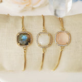 5 pcs Square Natural Stone Connector Bracelet, CZ Micro Pave, Gemstone Jewelry Bracelet WX2092-B