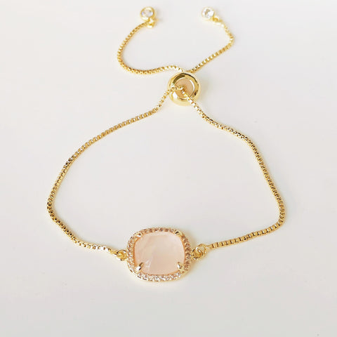 5 pcs Square Natural Stone Connector Bracelet, CZ Micro Pave, Gemstone Jewelry Bracelet WX2092-B