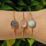 5 pcs Square Natural Stone Connector Bracelet, CZ Micro Pave, Gemstone Jewelry Bracelet WX2092-B