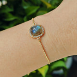 5 pcs Square Natural Stone Connector Bracelet, CZ Micro Pave, Gemstone Jewelry Bracelet WX2092-B