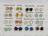 Gold Plated Claw Natural Gemstone & Crystal Studs Raw Quartz Studs Earrings Healing Jewelry ZG0446