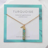 16" Gold Plated Rectangle Gemstone Necklace Birthstone Necklace, Healing Crystal Stone Bar Necklace Jewelry BT019
