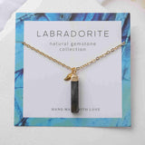 16" Gold Plated Rectangle Gemstone Necklace Birthstone Necklace, Healing Crystal Stone Bar Necklace Jewelry BT019