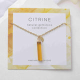 16" Gold Plated Rectangle Gemstone Necklace Birthstone Necklace, Healing Crystal Stone Bar Necklace Jewelry BT019