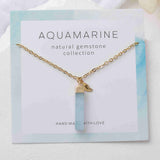 16" Gold Plated Rectangle Gemstone Necklace Birthstone Necklace, Healing Crystal Stone Bar Necklace Jewelry BT019
