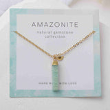 16" Gold Plated Rectangle Gemstone Necklace Birthstone Necklace, Healing Crystal Stone Bar Necklace Jewelry BT019