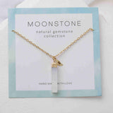 16" Gold Plated Rectangle Gemstone Necklace Birthstone Necklace, Healing Crystal Stone Bar Necklace Jewelry BT019