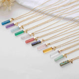 16" Gold Plated Rectangle Gemstone Necklace Birthstone Necklace, Healing Crystal Stone Bar Necklace Jewelry BT019