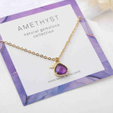 16" Teardrop Gold Plated Natural Gemstone Necklace, Faceted Quartz, Healing Crystal Stone Necklace, Birthstone Jewelry, Wholesale BT020