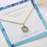16" Teardrop Gold Plated Natural Gemstone Necklace, Faceted Quartz, Healing Crystal Stone Necklace, Birthstone Jewelry, Wholesale BT020