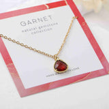 16" Teardrop Gold Plated Natural Gemstone Necklace, Faceted Quartz, Healing Crystal Stone Necklace, Birthstone Jewelry, Wholesale BT020