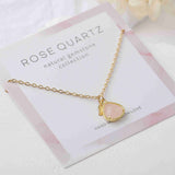 16" Teardrop Gold Plated Natural Gemstone Necklace, Faceted Quartz, Healing Crystal Stone Necklace, Birthstone Jewelry, Wholesale BT020