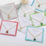 16" Teardrop Gold Plated Natural Gemstone Necklace, Faceted Quartz, Healing Crystal Stone Necklace, Birthstone Jewelry, Wholesale BT020