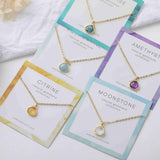 16" Teardrop Gold Plated Natural Gemstone Necklace, Faceted Quartz, Healing Crystal Stone Necklace, Birthstone Jewelry, Wholesale BT020