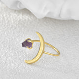 Gold Plated Star Moon Ring, Raw Amethyst Ring, Adjustable Open Ring, Fashion Jewelry AL544