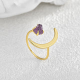 Gold Plated Star Moon Ring, Raw Amethyst Ring, Adjustable Open Ring, Fashion Jewelry AL544
