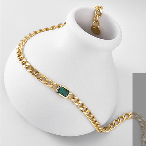 Gold Plated Brass Emerald Color CZ Bracelet, Tank Chain Bracelet, Fashion Jewelry AL547