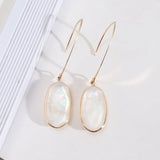 Oval Gold Plated Abalone Earrings, White Shell Earrings, Faceted Natural Seashell Jewelry AL515