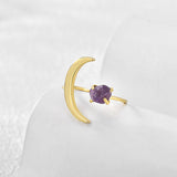 Gold Plated Star Moon Ring, Raw Amethyst Ring, Adjustable Open Ring, Fashion Jewelry AL544