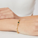 Gold Plated Brass Emerald Color CZ Bracelet, Tank Chain Bracelet, Fashion Jewelry AL547