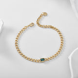 Gold Plated Brass Emerald Color CZ Bracelet, Tank Chain Bracelet, Fashion Jewelry AL547