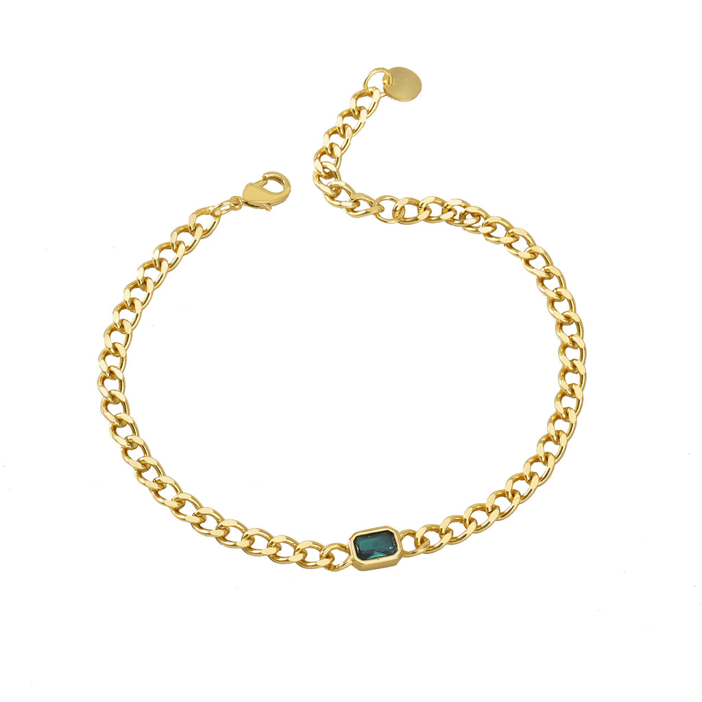 Gold Plated Brass Emerald Color CZ Bracelet, Tank Chain Bracelet, Fashion Jewelry AL547