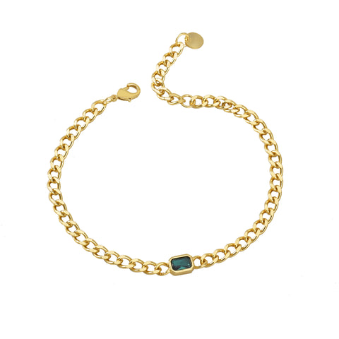 Gold Plated Brass Emerald Color CZ Bracelet, Tank Chain Bracelet, Fashion Jewelry AL547