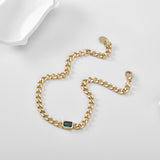 Gold Plated Brass Emerald Color CZ Bracelet, Tank Chain Bracelet, Fashion Jewelry AL547
