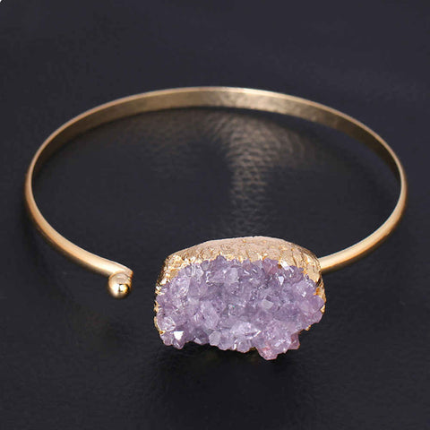 Natural Raw Amethyst Gold Open Bangle Cuff AL150