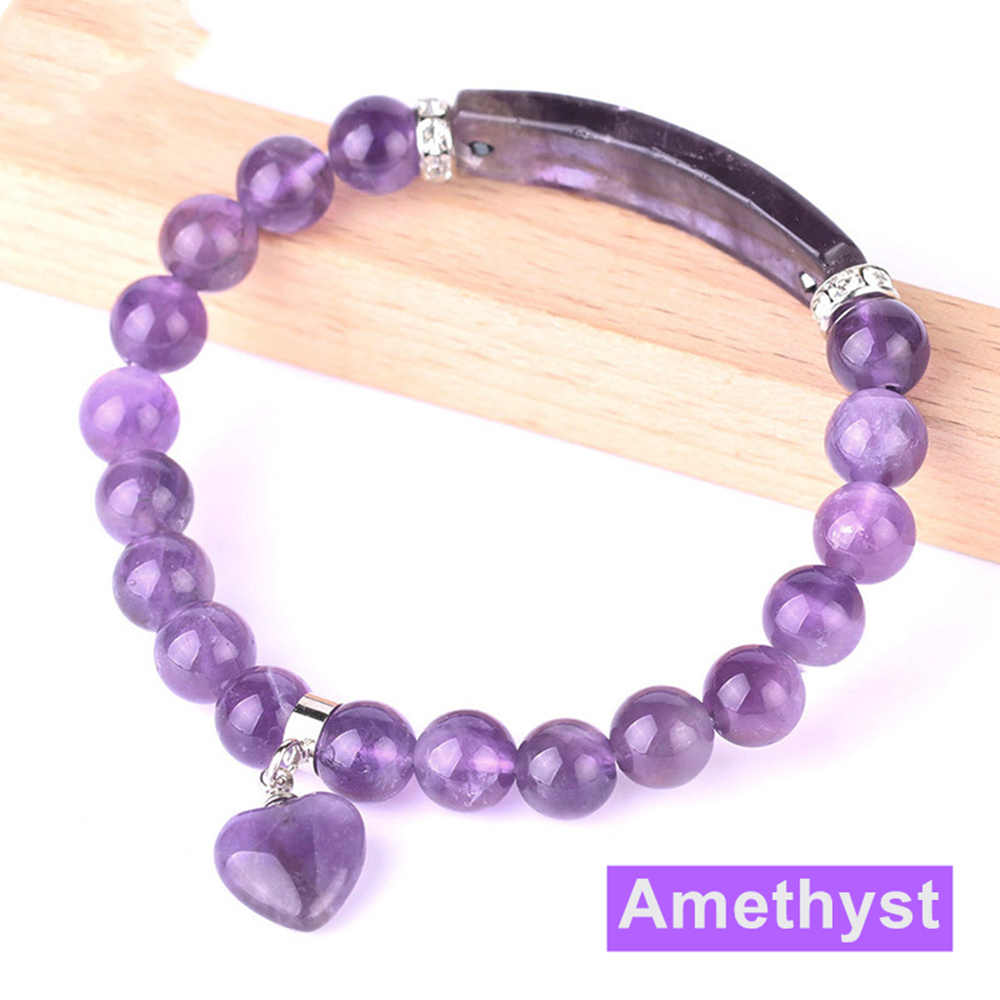 Amethyst Labradorite Gemstone Beads Love Pendant Bracelet AL115