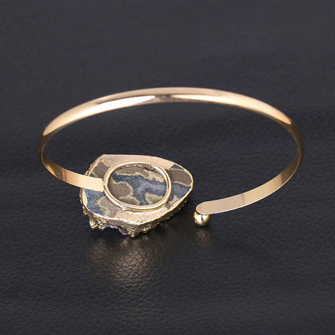 Natural Raw Amethyst Gold Open Bangle Cuff AL150