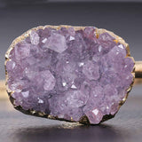 Natural Raw Amethyst Gold Open Bangle Cuff AL150