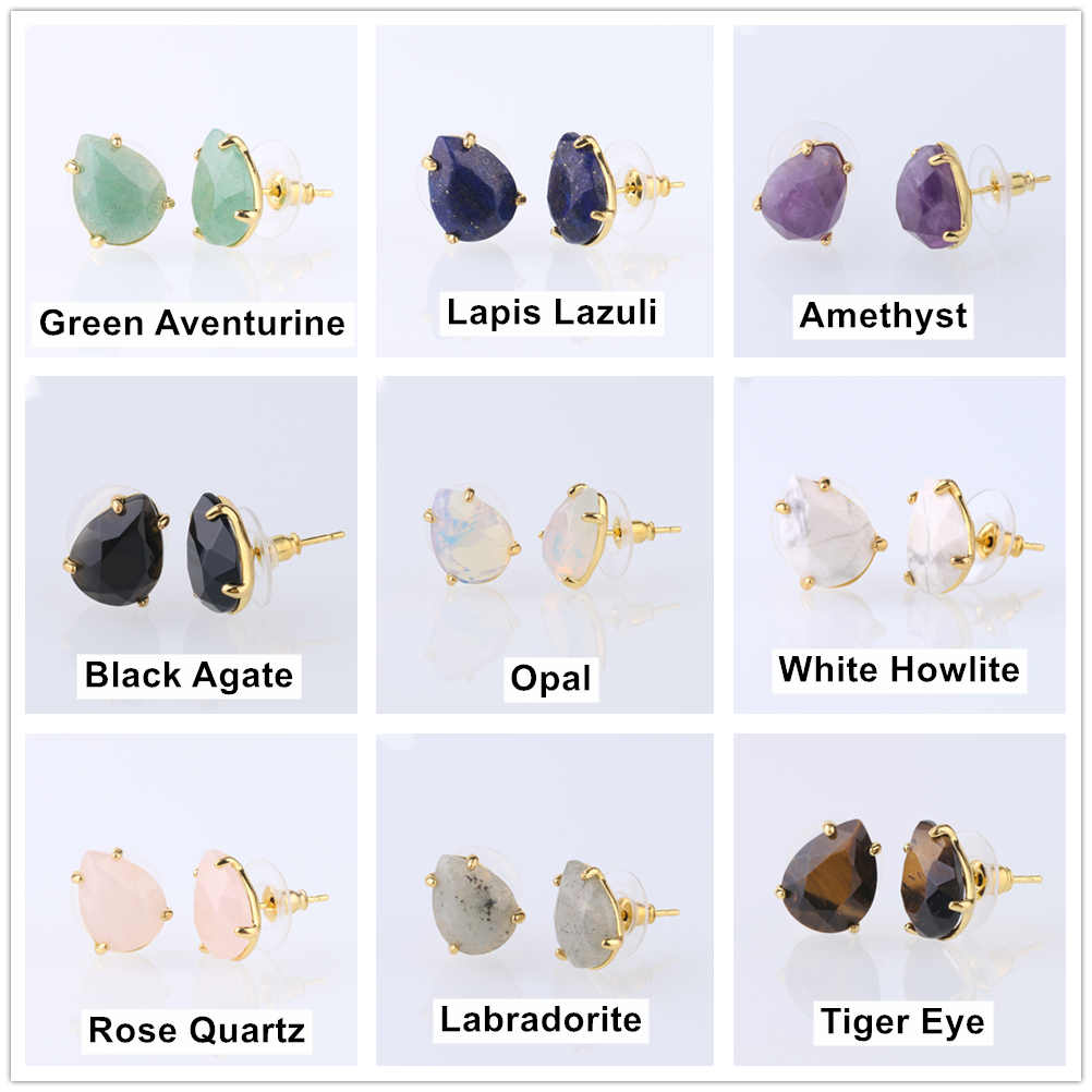 Multi Kind Stones Gold Plated Drop Prong Set Stud Earrings AL117