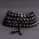Natural Black Obsidian Bracelet with Multi-Layers of Buddhist Beads AL005