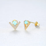 925 Sterling Silver Opal V Shape Zircon Stud Earrings, Fashion Jewelry AL560