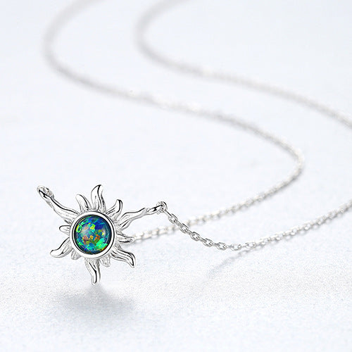 16" 925 Sterling Silver Opal Sun Star Necklace, Fashion Jewelry AL561