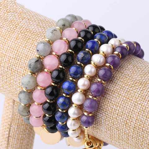 Heart Shape Druzy Natural Stone Beaded Bracelet AL119