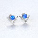 925 Sterling Silver Opal V Shape Zircon Stud Earrings, Fashion Jewelry AL560