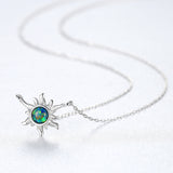 16" 925 Sterling Silver Opal Sun Star Necklace, Fashion Jewelry AL561