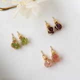 Gold Plated Claw Natural Birthstone Stud Eartrings, Strawberry Quartz Peridot Garnet Earrings, Healing Gemstone Jewelry BT009