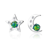 925 Silver CZ Moon Star Opal Studs Earrings, Fashion Jewelry AL555