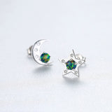 925 Silver CZ Moon Star Opal Studs Earrings, Fashion Jewelry AL555