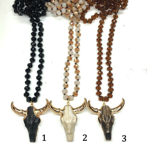 36" Ox Head Long Beaded Necklace AL082