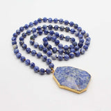 36" Slab Gemstone Pendant Necklace, Mala Beaded Long Necklace AL083