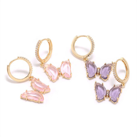 Gold Plated Zircon Colorful Butterfly Earrings AL013