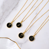 16" Gold Plated Round Black Obsidian Necklace, Carved Moonstone Flower Necklace, Healing Gemstone Jewelry KZ031